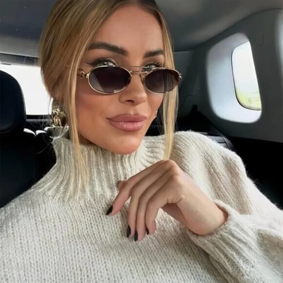 Retro Oval Metal Sunglasses Y2K Chic Narrow Gold Frame Fashion Sunnies main image 7